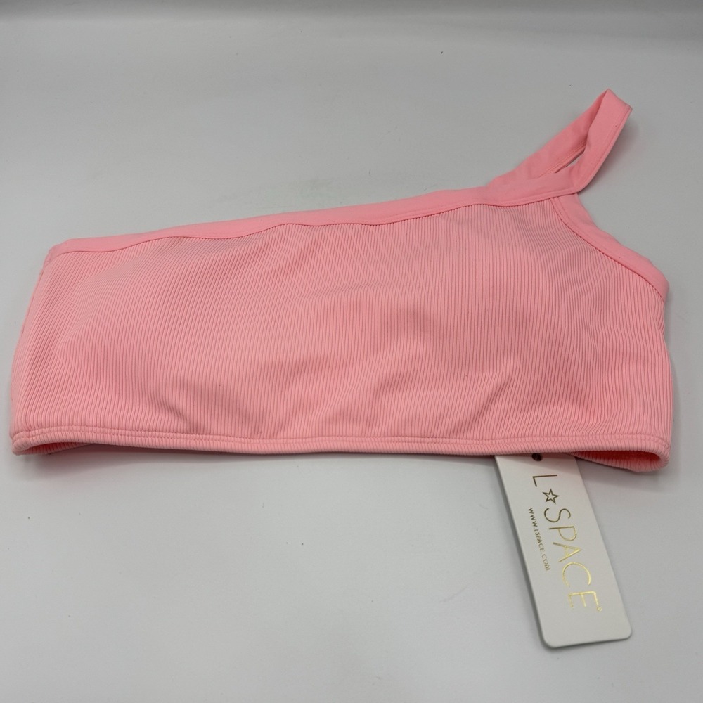 L*Space Axel Bikini Top Large NWT Crystal Pink Ribbed Designer Swimwear